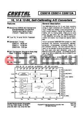 CS5016-SE16 datasheet - 16, 14 & 12-Bit, Self-Calibrating A/D Converters
