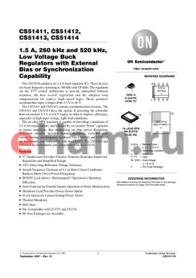 CS51414EMNR2G datasheet - 1.5 A, 260 kHz and 520 kHz, Low Voltage Buck Regulators with External Bias or Synchronization Capability