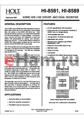 HI-8589PJI datasheet - ARINC 429 LINE DRIVER AND DUAL RECEIVER
