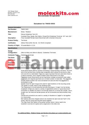 19006-0001 datasheet - Insulated Ring, Spade, Butt Splice, Closed-End Solderless Terminal