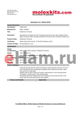 19022-0018 datasheet - Assorted Non-Insulated and PVC Insulated Quick Disconnect, Ring, Spade and Butt