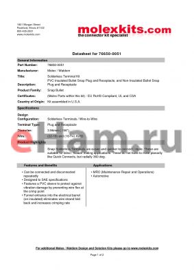 19034-0009 datasheet - PVC Insulated Bullet Snap Plug and Receptacle, and Non-Insulated Bullet Snap Plug and Receptacle