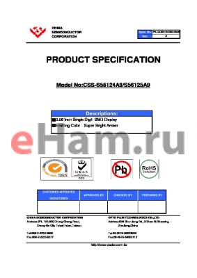 CSS-S56125A9 datasheet - 0.56 Inch Single Digit SMD Display