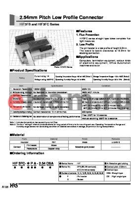 HIF3FC-40PA-2.54DSA datasheet - 2.54mm Pitch Low Profile Connector