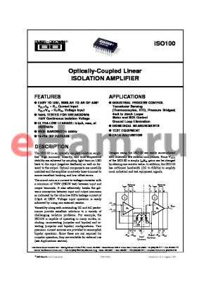 ISO100 datasheet - Optically-Coupled Linear ISOLATION AMPLIFIER