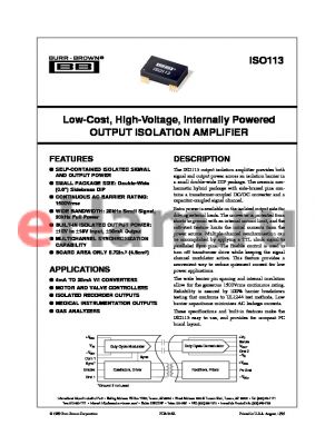 ISO113B datasheet - Low-Cost, High-Voltage, Internally Powered OUTPUT ISOLATION AMPLIFIER