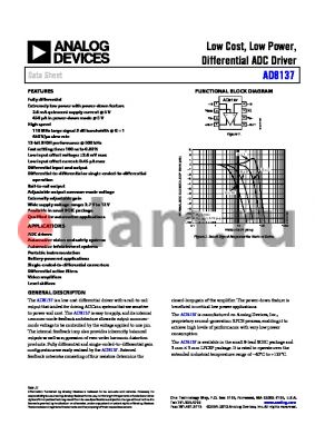 AD8137YCPZ-REEL datasheet - Low Cost, Low Power, Differential ADC Driver