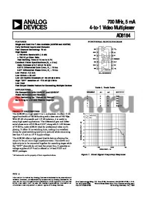 AD8184-EB datasheet - 700 MHz, 5 mA 4-to-1 Video Multiplexer