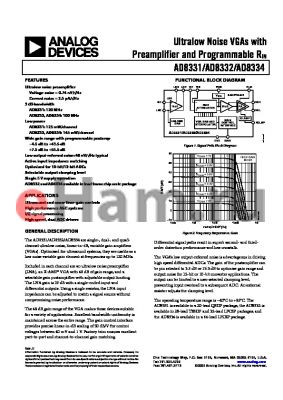 AD8331ARQZ-RL datasheet - Ultralow Noise VGAs with Preamplifier and Programmable RIN
