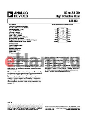 AD8343-EVAL datasheet - DC-to-2.5 GHz High IP3 Active Mixer