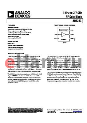 AD8353 datasheet - 1 MHz to 2.7 GHz RF Gain Block