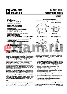 AD843SH/883B datasheet - 34 MHz, CBFET Fast Settling Op Amp