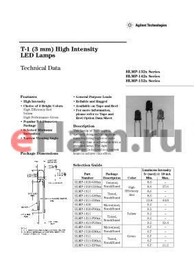 HLMP-1520-T0000 datasheet - T-1 (3 mm) High Intensity LED Lamps