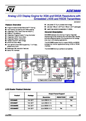 ADE3800XT datasheet - Analog LCD Display Engine for XGA and SXGA Resolutions with Embedded LVDS and RSDS Transmitters