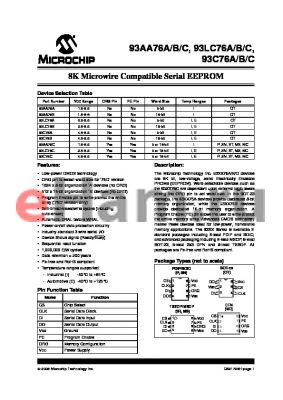 93AA76AT-I/MC datasheet - 8K Microwire Compatible Serial EEPROM