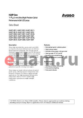 HLMP-CE31-SVCXX datasheet - T-13/4 (5 mm) Precision Optical Performance InGaN Blue, Green and Cyan Lamps