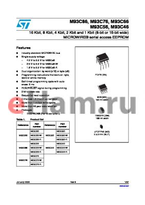 M93C76-WMB3TP datasheet - 16 Kbit, 8 Kbit, 4 Kbit, 2 Kbit and 1 Kbit (8-bit or 16-bit wide) MICROWIRE^ serial access EEPROM