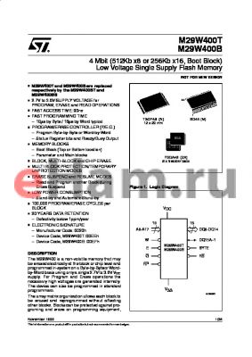 M29W400B-120N5R datasheet - 4 Mbit 512Kb x8 or 256Kb x16, Boot Block Low Voltage Single Supply Flash Memory
