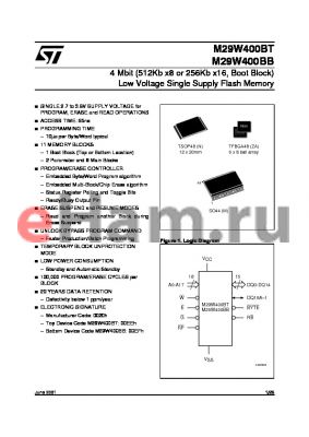 M29W400BB70M1 datasheet - 4 Mbit (512Kb x8 or 256Kb x16, Boot Block) Low Voltage Single Supply Flash Memory