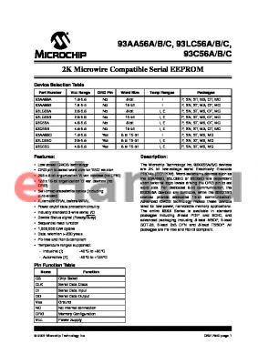 93LC56AX-I/MS datasheet - 2K Microwire Compatible Serial EEPROM