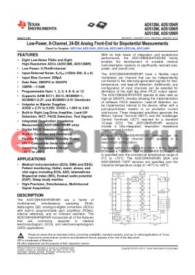ADS1296 datasheet - Low-Power, 8-Channel, 24-Bit Analog Front-End for Biopotential Measurements