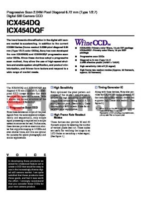 ICX454DQF datasheet - Progressive Scan 2.04M-Pixel Diagonal 6.72 mm (Type 1/2.7) Digital Still Camera CCD