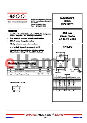 DZ23C20-TP datasheet - 300 mW Zener Diode 2.4 to 75 Volts