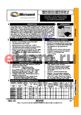 JANMVSMCGLCE11TR datasheet - 1500 WATT LOW CAPACITANCE SURFACE MOUNT TRANSIENT VOLTAGE SUPPRESSOR