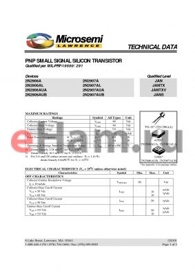 JANS2N2906AUB datasheet - PNP SMALL SIGNAL SILICON TRANSISTOR