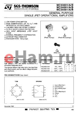 MC33001BN datasheet - GENERAL PURPOSE SINGLE JEFT OPERATIONAL AMPLIFIERS