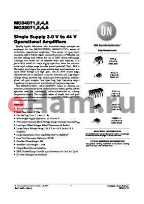 MC33071 datasheet - Single Supply 3.0 V to 44 V Operational Amplifiers