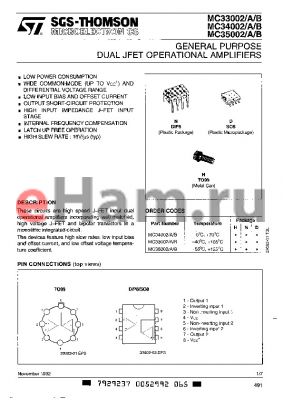 MC35002N datasheet - GENERAL PURPOSE DUAL JEFT OPERATIONAL AMPLIFIERS