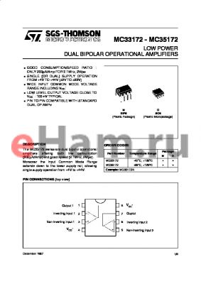 MC35172 datasheet - LOW POWER DUAL BIPOLAR OPERATIONAL AMPLIFIERS