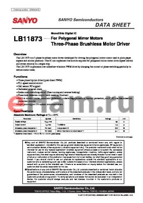 LB11873 datasheet - Monolithic Digital IC For Polygonal Mirror Motors Three-Phase Brushless Motor Driver