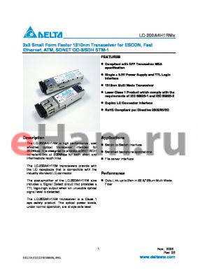 LC-200A4H1RMH datasheet - 2x5 Small Form Factor 1310nm Transceiver for ESCON, Fast Ethernet, ATM, SONET OC-3/SDH STM-1