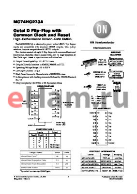 MC74HC273AN datasheet - OCTAL D FLIP FLOP WITH COMMON CLOCK AND RESET