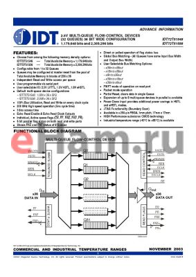 IDT72T51546 datasheet - 2.5V MULTI-QUEUE FLOW-CONTROL DEVICES (32 QUEUES) 36 BIT WIDE CONFIGURATION 1,179,648 bits and 2,359,296 bits