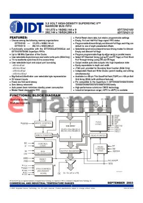 IDT72V2103L6BC datasheet - 3.3 VOLT HIGH-DENSITY SUPERSYNC II NARROW BUS FIFO