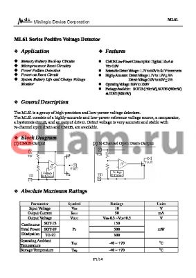 ML61X113XX datasheet - Series Positive Voltage Detector