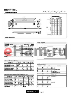 HDM16116H-L datasheet - 16 Character x 1 Line Very Large Characters