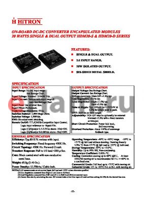 HDM20-12B-S15 datasheet - ON-BOARD DC-DC CONVERTER ENCAPSULATED MODULES 20 WATTS SINGLE & DUAL OUTPUT