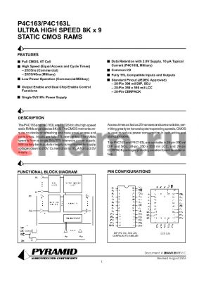 P4C163-35JMLF datasheet - ULTRA HIGH SPEED 8K x 9 STATIC CMOS RAMS