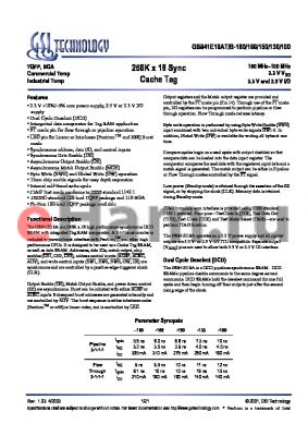 GS841E18AGT-166 datasheet - 256K x 18 Sync Cache Tag