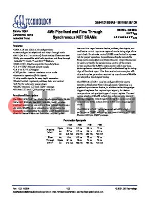 GS841Z36AT-166I datasheet - 4Mb Pipelined and Flow Through Synchronous NBT SRAMs