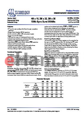 GS864032GT-250I datasheet - 4M x 18, 2M x 32, 2M x 36 72Mb Sync Burst SRAMs