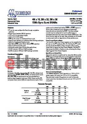 GS864032T-200IV datasheet - 4M x 18, 2M x 32, 2M x 36 72Mb Sync Burst SRAMs
