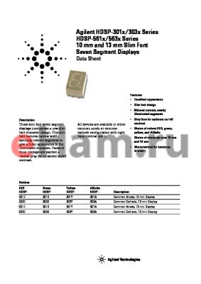 HDSP-563Y-LK000 datasheet - 10 mm and 13 mm Slim Font Seven Segment Displays