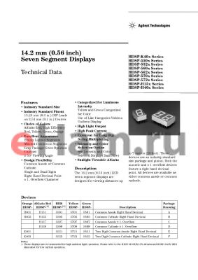 HDSP-5701-FG000 datasheet - 14.2 mm (0.56 inch) Seven Segment Displays