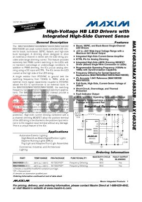 MAX16833AUE+ datasheet - High-Voltage HB LED Drivers with Integrated High-Side Current Sense