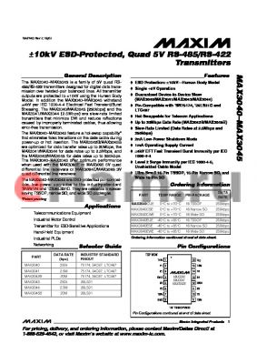 MAX3041CUE datasheet - a10kV ESD-Protected, Quad 5V RS-485/RS-422 Transmitters